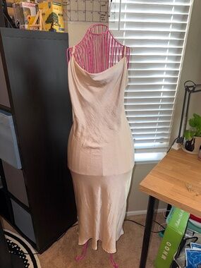 Spaghetti Strap Midi Satin Silk Dresses Slip Cowl Neck